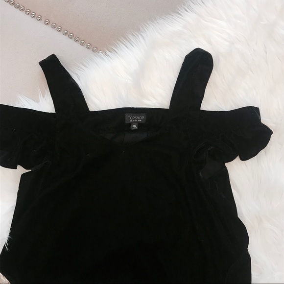 Topshop Velvet Cold Shoulder Top - Picture 2 of 5